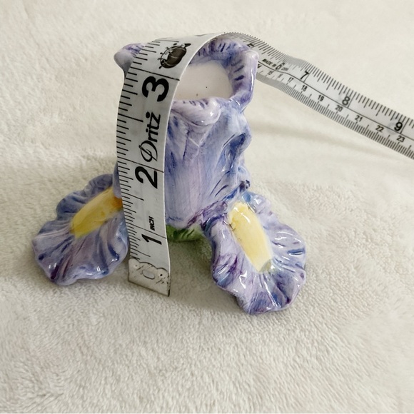 Handpainted Majolica-Style Iris Ceramic Candle Holder Purple Vintage Decor - Picture 12 of 13